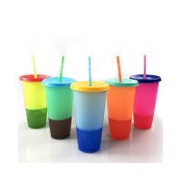 24oz Color Changing Cup Reusable Color Changing Plastic drinking Tumbler Cup With Lids and Straws