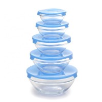 5pcs Glass Bowls set with different size OEM Logo Printed with Plastic Lid Salad bowls tableware