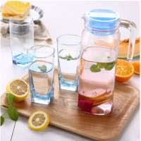 Restaurant Articles Hot Sale Square Glass Cup Set Blue Glass Bottle And Blue Glass Cup