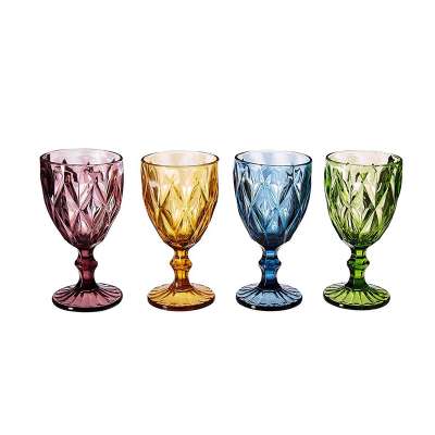 Vintage Goblet Pressed Colored Cheap Wholesale Embossed Wine Glass