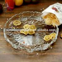 FALAJA wholesale two different size pattern engraved glass fruit plate