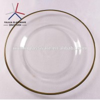 FALAJA factory direct sale Clear Glass Gold Rim Round Plate For Wedding