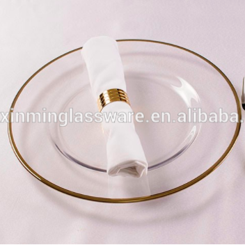 FALAJA Wholesale Cheap Gold Beaded Edge Clear Glass Charger Plate