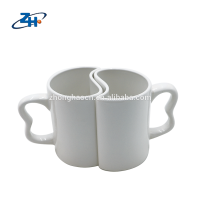 China manufactory wholesale white couple mugs ceramic heart shape