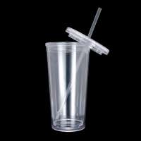 OEM Eco-Friendly PLA Tumbler Cup 20OZ Hot Sale Double Wall Acrylic Clear Plastic Cup With Straw