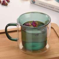 Handmade Elegant Colored Tea Cups Double Wall Glass Mug With Handle